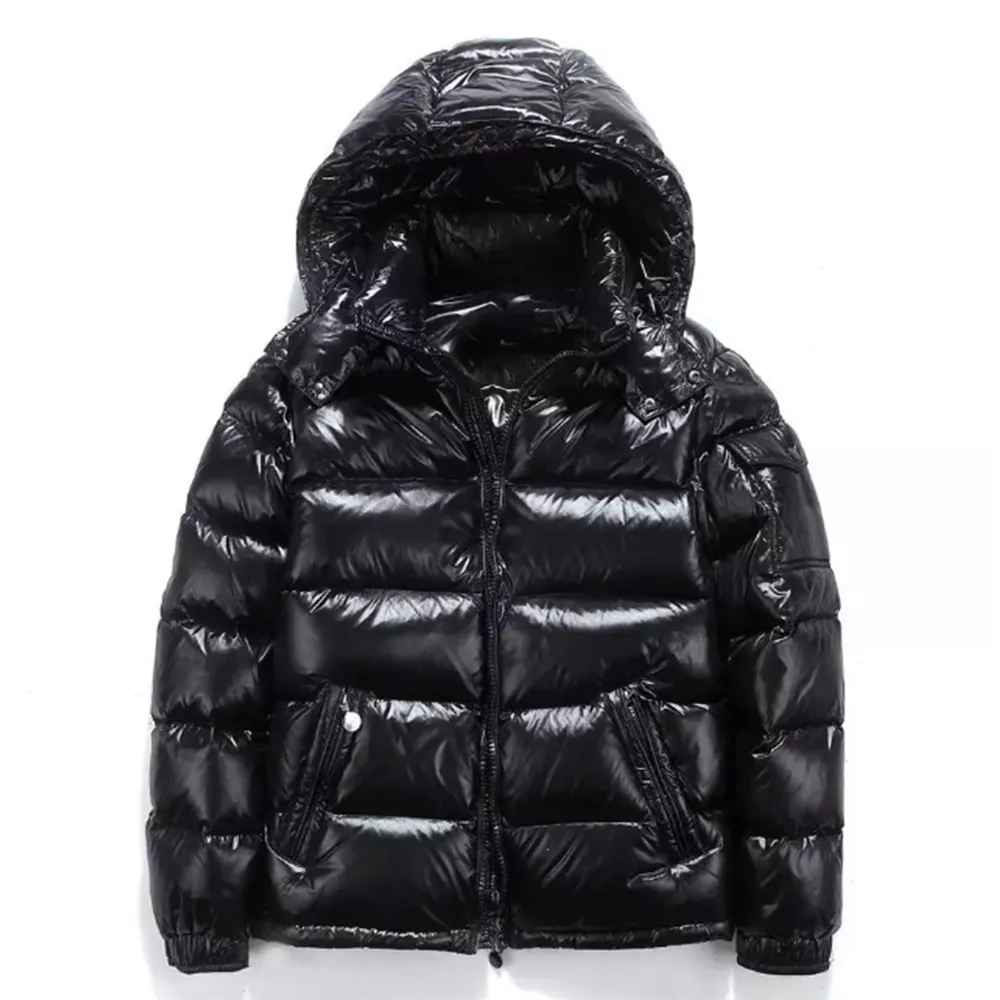 Schwarz gefärbte Shinny Custom Wind breaker Hooded Padded Quilted Supper Puffer Daunen jacke für Männer Dispatchable Hoody Herren jacken