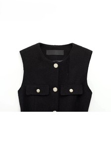 Gilet en toile de coton pour femme, nouveau design, vêtement d'extérieur uni à col rond, respirant, écologique, décontracté, vente en gros - Product Image 3