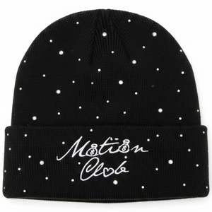 Gorro de punto unisex con pedrería, negro, con cristales, para invierno, suave, elástico, estilo urbano, con dobladillo, tipo gorro calavera - Product Image 1