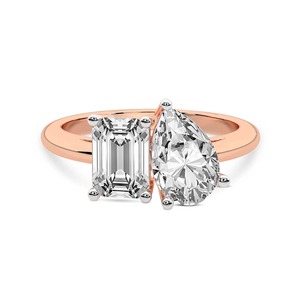 Classic Emerald Pear Toi Et Moi Ring Lab Grown Diamond 1.00 Ct Tw 14K Solid Gold FG Color VS Clarity 2 Diamond Timeless Shape - Product Image 2