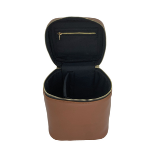 Neceser de viaje con logotipo personalizado, color marrón claro, PU, con cremallera - Product Image 5