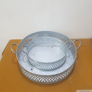 Plateau de service galvanisé avec poignée en corde Plat de service fait main nouvellement à la mode Plateau de service ovale galvanisé de belle qualité - Product Image 2