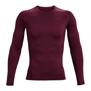 Camisa de manga larga para correr con serigrafía bordada, polos de color granate de manga larga - Product Image 1