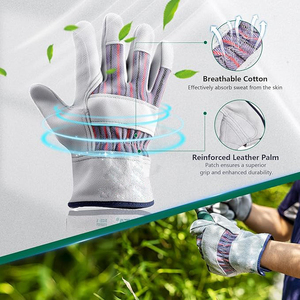 Guantes de trabajo de medio cuero resistente, piel de vaca de doble capa, forro de algodón, Palma de cuero, jardinería, guantes de jardín - Product Image 2