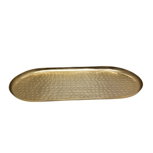 Iron Oval <b>Tray</b> With Hammered Copper Plated Modern Style Dish and Platter for Serving and <b>Table</b> Top Decoration - Product Image 2