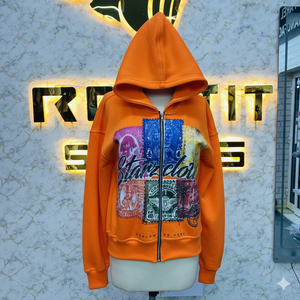 Sudadera con Capucha y Cremallera de Diseño Nuevo a Demanda del Cliente, Chaqueta con Cremallera y Pedrería, Lavado Ácido, Sudadera de Forro Polar para Hombre, Estilo Urbano - Product Image 1