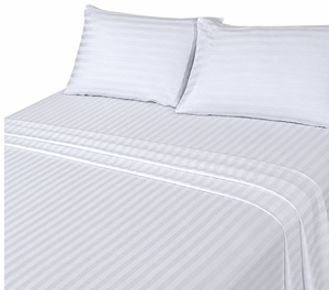 Parure de lit en coton rayé blanc 4 pièces, drap-housse, taies d'oreiller, 400TC, respirante, style moderne, 1,8 m - Product Image 4