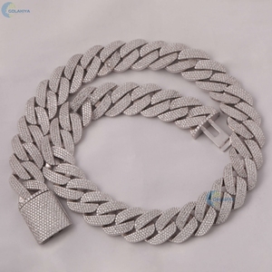 Cadena de eslabones cubanos chapada en oro blanco sólido, cadena de hip hop de moissanita incolora de 22mm para él - Product Image 1