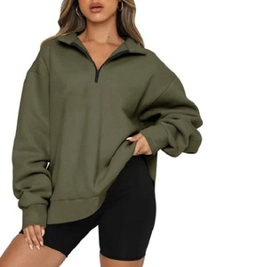 Mujeres de calidad Causal Sólido Sudaderas con capucha de manga larga Oversize Crop Half Zip Pullover Sudadera para mujeres de Bangladesh - Product Image 6