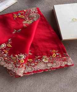 Sari en coton pour soirée, chemisier de designer, femmes indiennes modernes, lavable, nettoyage à sec, Inde, Pakistan, taille complète, sari / sari / shari - Product Image 4