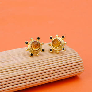 ต่างหูเม็ดเดี่ยวสีดำซิทรีนจากนักออกแบบที่หรูหราต่างหูหินอัญมณีคู่ต่างหูทำด้วยมือเครื่องประดับที่เรียบง่าย - Product Image 4