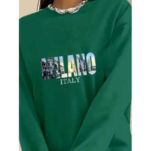 Blusa de viscosa de dos hilos con estampado y cuello redondo de manga larga para mujer, 21451 - Product Image 3