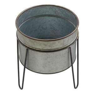 Galvanized Metal Planter with Stand <b>Set</b> of 2 for Live Plant for Home Decor - Product Image 3