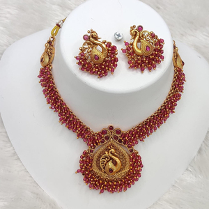 Conjunto de collar chapado en oro de diseñador de pota con piedras y perlas, joyería India real para bodas, fiestas y fiestas - Product Image 1