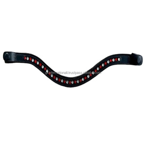 Bande de sourcils de cheval en cuir faite à la main en forme de V ou de U avec cristaux clairs rouges et argentés - Product Image 1