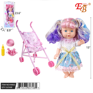 ตุ๊กตา13 "พร้อมรถเข็นขวดนมเตียง12ชิ้น/กล่องครัวและของเล่นอาหาร - Product Image 1
