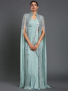 CL เสื้อสเวตเตอร์ผ้าส่าหรีแบบดั้งเดิมผ้าจอร์เจียแบบคลาสสิกพร้อมดีไซน์จีบสวยสำหรับงานแต่งงานส่าหรีจากอินเดีย - Product Image 2