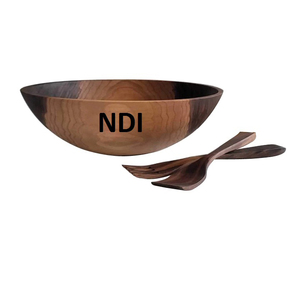 Bol de serveur de soupe à salade décoratif fait à la main finition en noyer vente chaude bol de stockage des aliments avec cuillère - Product Image 1