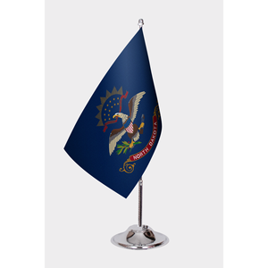 Drapeau de bureau de l'État du Dakota du Nord, imprimé numériquement, motif arc-en-ciel, en coton, nylon et soie, avec mât en aluminium - Product Image 1