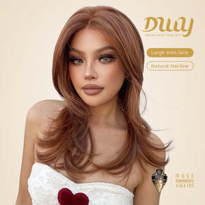 Vonny-DWY Light <b>Brown</b> Lace Front 136 Free Part Synthetic <b>Wig</b> Dark Orange Mid-Length <b>Wig</b> - Product Image 4