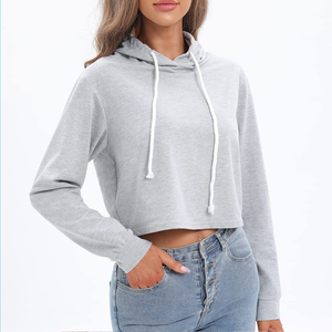Vêtements de rue en coton avec logo personnalisé pour femmes, sweat-shirt à capuche court et en bas fermé, pull à capuche court - Product Image 1