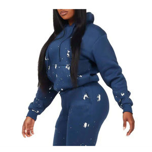 Chándal apilado de peso pesado para mujer, ropa de Fitness duradera y elegante, 100% de algodón, transpirable, patrón sólido, cuello con capucha frontal - Product Image 2