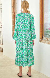 Vestido maxi de seda con estampado Dabu de gran venta con escote Henley y cierre de corbata, ropa informal para mujer, talla regular al por mayor - Product Image 5