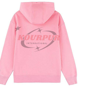 Sweat-shirt à capuche rose pour femme, manches longues, décontracté, en coton tricoté, prix de gros - Product Image 1