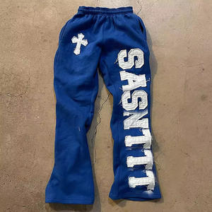 Pantalon empilé brodé sur mesure pour hommes en détresse pantalon en éponge française lavage vintage à l'acide pantalon de survêtement de jogging évasé - Product Image 1