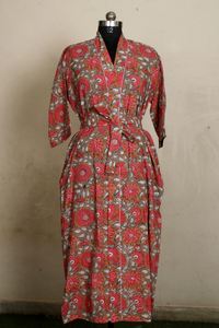 ชุดนอนกิโมโนแขน3/4ของผู้หญิงพิมพ์ลายดอกไม้ผ้าคอตตอนเนื้อนุ่มวินเทจสำหรับฤดูร้อน - Product Image 3