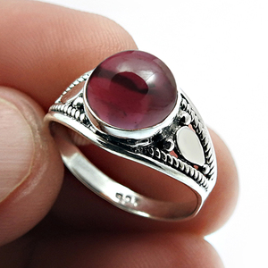 Meilleure vente nouveau Design 925 argent Sterling naturel rouge grenat pierre précieuse 925 argent Sterling forme ronde bague pierre de naissance bijoux - Product Image 2