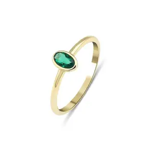 实验室生长祖母绿宝石925银边框设置简约带金色填充女女孩结婚订婚戒指时尚饰品