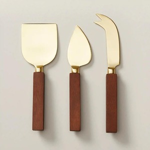 Ensemble de serveurs à salade en laiton doré gaufré de nombreux autres modèles de feuilles dorées à poignée faite à la main en acier inoxydable et en argent - Product Image 4