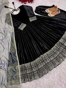 Indian Heavy Designer Viscose Velvet Embroidery <b>Sequence</b> Work Sleeve Ethnic Wear Outfit Embroidery <b>Top</b> and Bottom With Dupatta - Product Image 4