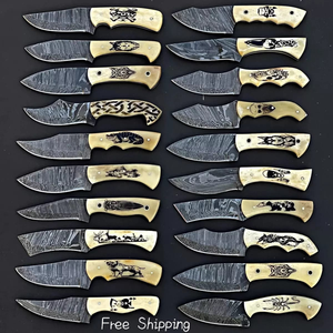 Lote de 20 Piezas de Cuchillos Skinner de Acero de Damasco de 8 Pulgadas, Hermosos, con Mango de Hueso Grabado, Hechos a Mano, Incluye Funda de Cuero, OEM - Product Image 1