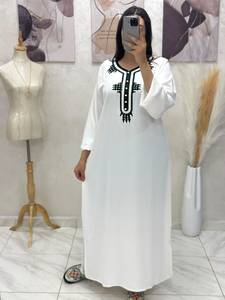 Moroccan White Traditional Kaftan Muslim Abaya Breathable Custom Long Sleeve Ethnic Robe Beaded Neckline <b>Loose</b> Fit Women <b>Dress</b> - Product Image 2