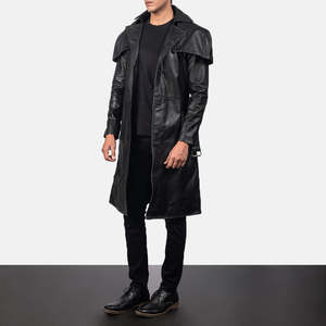 Deux Men's Black Leather <b>Duster</b> Coat - Product Image 3