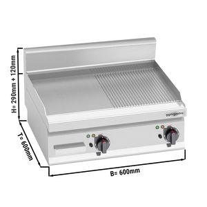 Plancha Eléctrica Comercial - 8.0kW - Placa Lisa/Acanalada (mitad y media) - Área de cocción: 596x430mm - Product Image 1