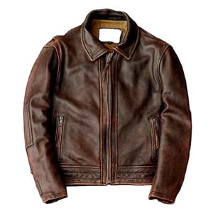 New Arrival Vintage <b>Brown</b> Cowhide Slim Fashion Biker <b>Jacket</b> For <b>Men</b> Genuine <b>Leather</b> Waterproof Plus Size <b>jacket</b> - Product Image 1