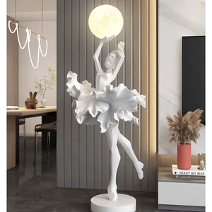 Lampe sur pied sculpture ballerine en résine noire et or, lumière lunaire LED à changement de couleur, statue d'art moderne, décoration intérieure pour salon - Product Image 3