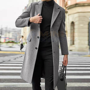 Abrigo Largo Clásico para Hombre, Mezcla de Lana, Resistente a las Arrugas, Material de Poliéster - Product Image 3