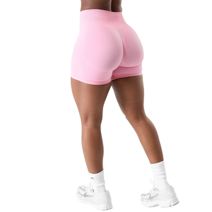 Shorts Deportivos de Cintura Media sin Costuras para Mujer, Color Rosa Claro, Elásticos, de Compresión, para Entrenamiento, Fitness, a Prueba de Sentadillas - Product Image 3