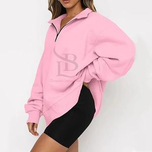 Streetwear d'hiver décontracté pour femmes sweats à capuche tricotés écologiques respirants avec demi fermeture éclair épaule tombante avec logo avant - Product Image 1
