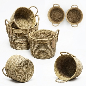 Juego de Cestas de Almacenamiento de Seagrass Tejidas a Mano Naturales, Cubierta Redonda para Macetas, Organizador de Lavandería, Decoración, Diseño Artístico Puro para Habitaciones - Product Image 2