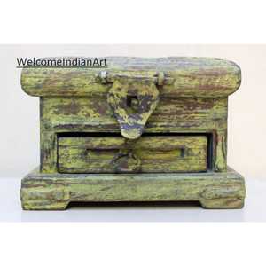 Caja de almacenamiento decorativa pequeña de madera pintada a mano para envolver o exhibir regalos - Product Image 5