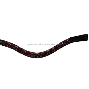 Produit cheval en cuir véritable fabriqué en inde, 3 rangées de cristaux violets, chaîne bling, grain de cuir, bande de sourcils cheval - Product Image 1