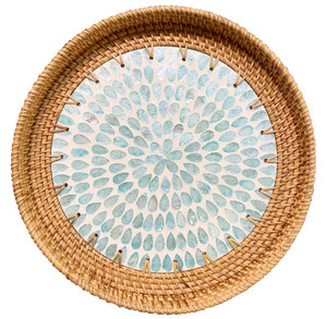 EW design-bandejas de mimbre para servir de nácar, bandeja de incrustación hecha a mano natural de Viet am AM - Product Image 2