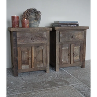 Ensemble de tables de chevet modernes de luxe en bois de récupération rustique à double porte et 1 tiroir pour chambre à coucher, mobilier de maison H66 x L55 x P45 cm