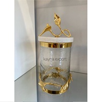 BEST SELLER COLLECTION FLEUR D'OR, BOÎTE DE RANGEMENT CYLINDRIQUE EN VERRE AVEC Couvercle en Marbre, Design Classique et Élégant, pour Bonbons, Biscuits et Rangement de Cuisine