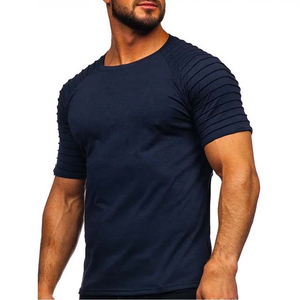 Camisetas de algodón ajustadas para hombre, color azul marino, estilo callejero, cuello redondo, manga corta, ropa de verano, transpirable, cómoda, sólida - Product Image 3